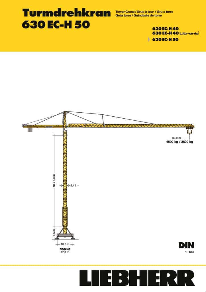 Liebherr 630 ECH50 Hammerhead Load Chart & Specification Cranepedia