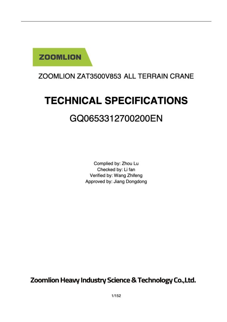 Zoomlion ZAT3500V853 All Terrain Crane