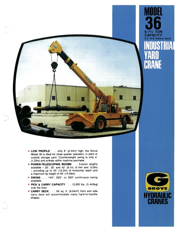 Grove Model 26 Carry Deck Crane Load Chart
