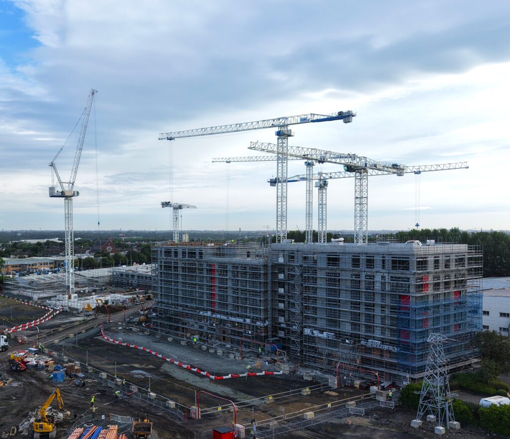 Raimondi T577 and MRT294 tower cranes working at Southwest Gate development in Dublin