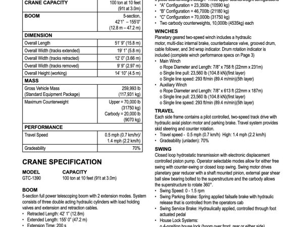 Tadano GTC-1390 Telescopic Crawler Crane