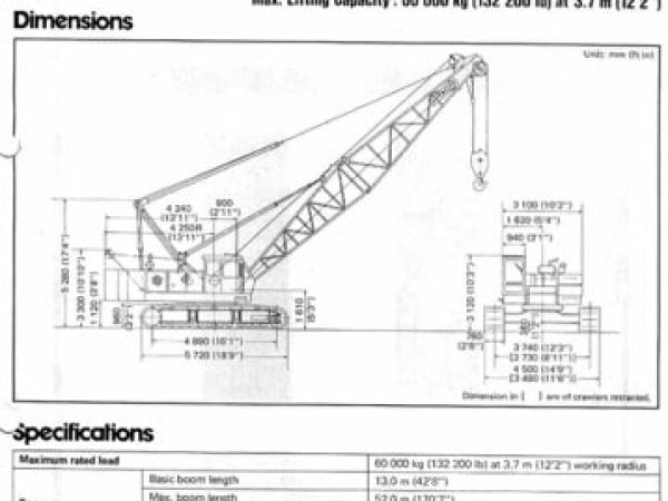 Hitachi KH230-3 Crawler Crane Load Chart