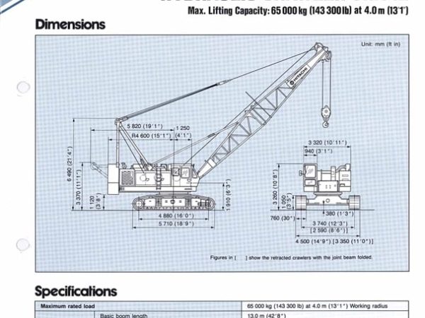 Hitachi KH250HD Crawler Crane Load Chart