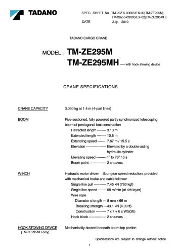 Tadano TM-ZE295M/MH Cargo Crane Tadano TM-ZE295M/MH Cargo Crane
