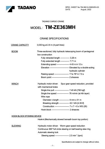 Tadano TM-ZE363MH Cargo Truck Crane