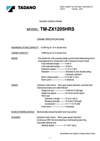 Tadano TM-ZX1205HRS Truck Mounted Crane Tadano TM-ZX1205HRS Truck Mounted Crane