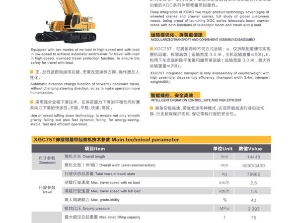 XCMG XGC75T Telescopic Crawler Crane