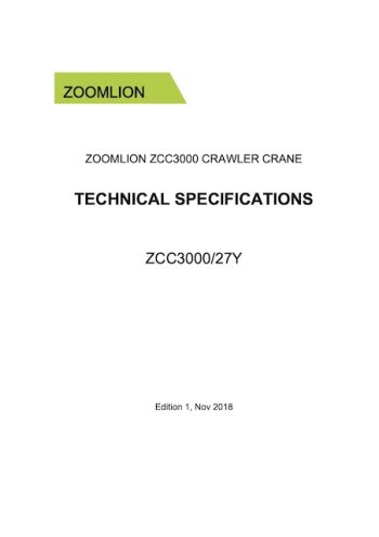 Zoomlion ZCC3000 Crawler Crane Load Chart Zoomlion ZCC3000 Crawler Crane Load Chart