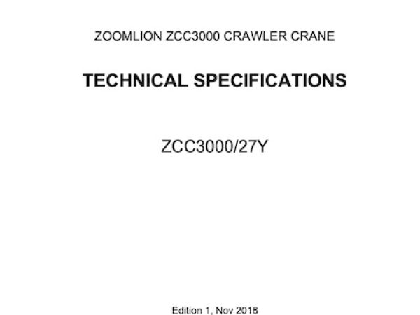 Zoomlion ZCC3000 Crawler Crane Load Chart