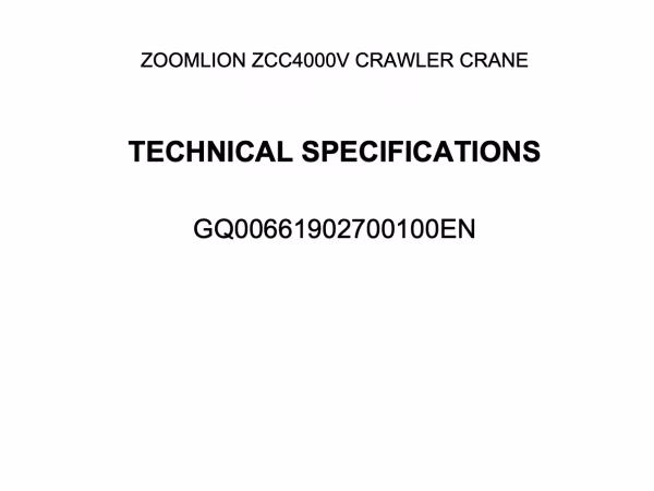 Zoomlion ZCC4000V Crawler Crane Load Chart