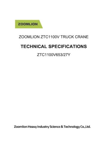 Zoomlion ZTC1100V653 Hydraulic Truck Crane Load Chart Zoomlion ZTC1100V653 Hydraulic Truck Crane Load Chart