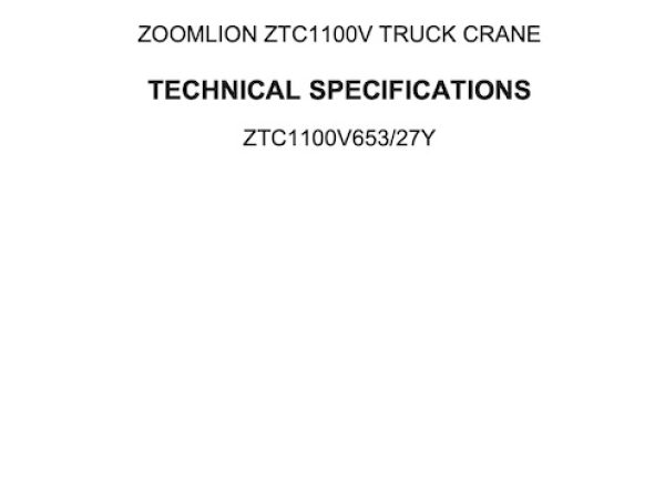 Zoomlion ZTC1100V653 Hydraulic Truck Crane Load Chart