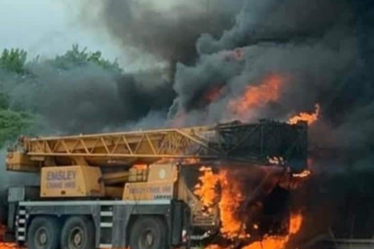 crane caught fire northern england