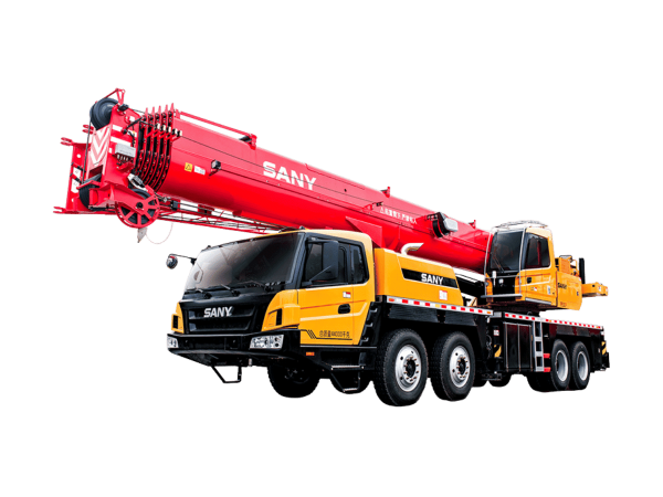 Sany STC550T6 55 ton hydraulic truck crane with 52m main boom.
