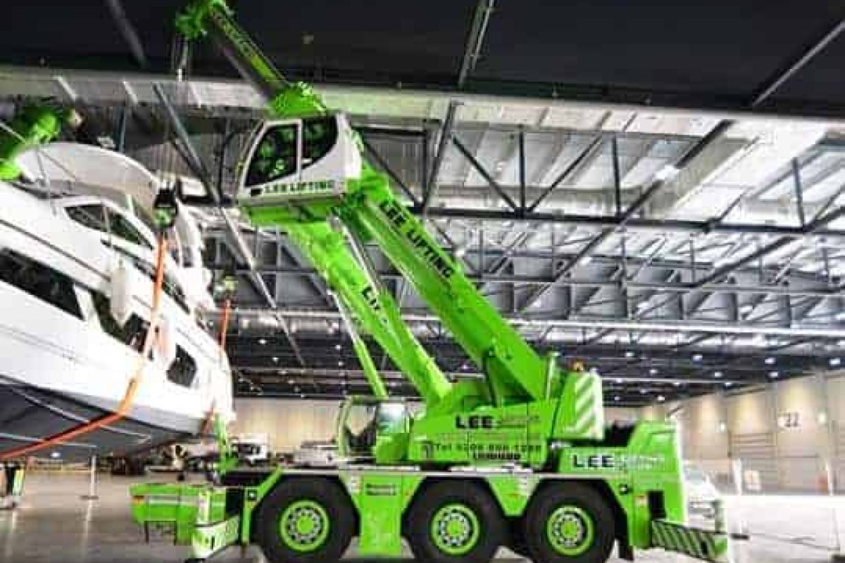Lee Lifting Services's LTC1050-3.1 working at ExCel Exhibition in London for Boat Show.