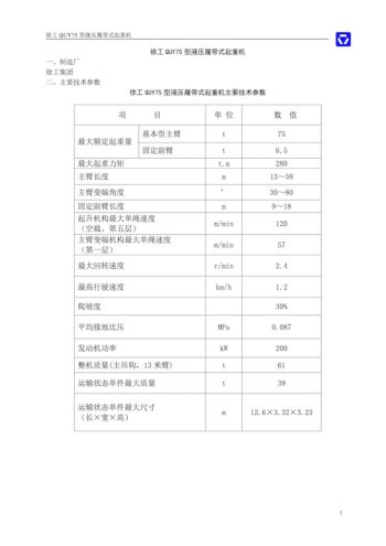 XCMG QUY75 Crawler Crane Load Chart XCMG QUY75 Crawler Crane Load Chart